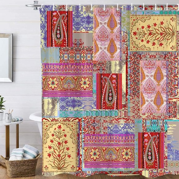 Boho Bohemian Bathroom Country Decor Patchwork Floral Shower Curtain NEW - Picture 4 of 6